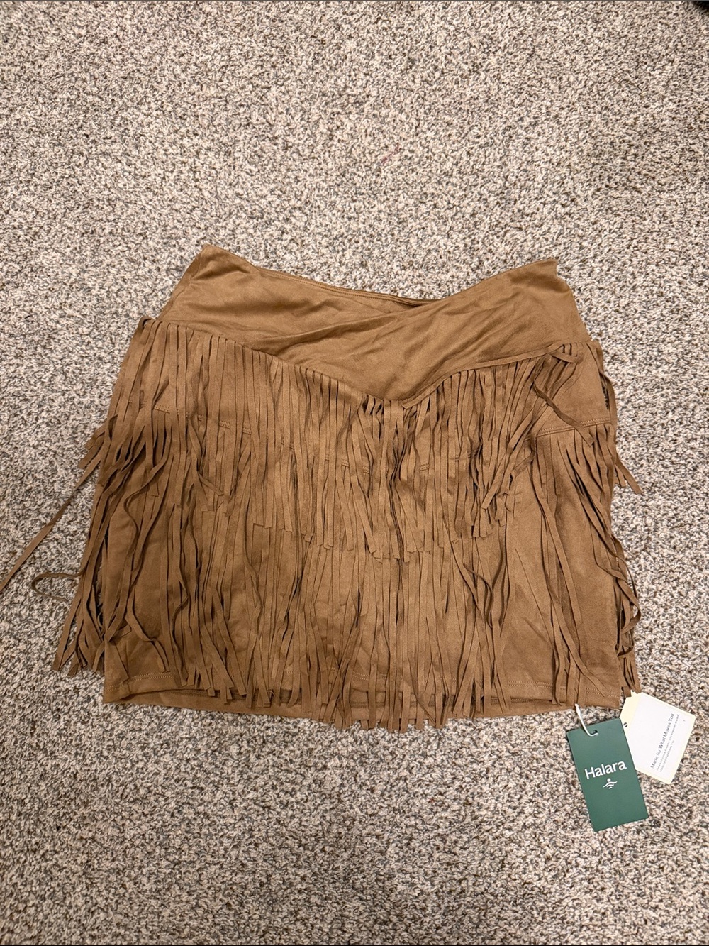 HALARA Brown Fringe Mini Skirt